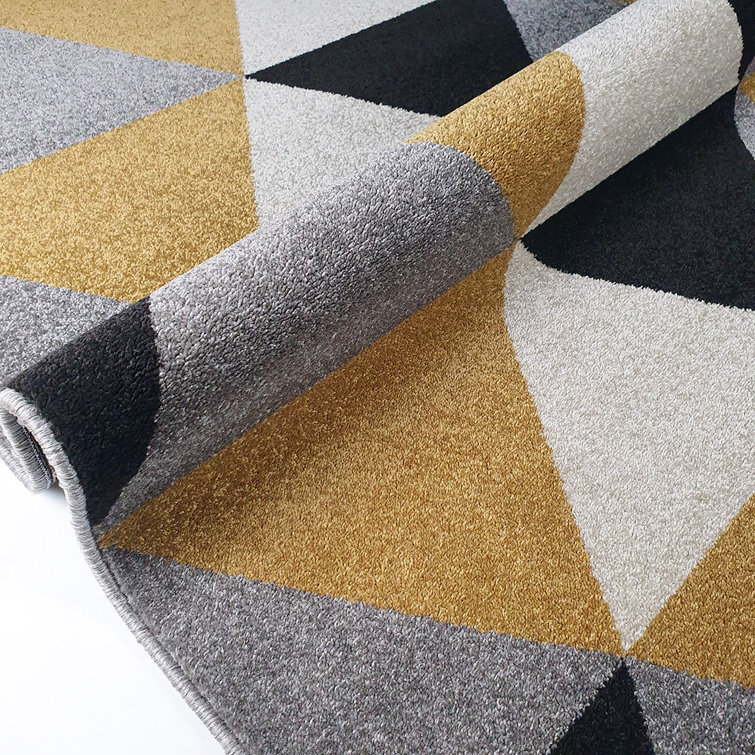 Fjørde & Co Mordecai Triangles Tufted Yellow/Black/Grey Rug Wayfair.co.uk
